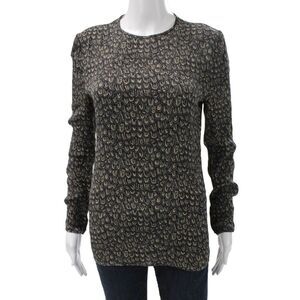 Valentino Boutique Women Black Animal Print Blouse Long Sleeve Size 10